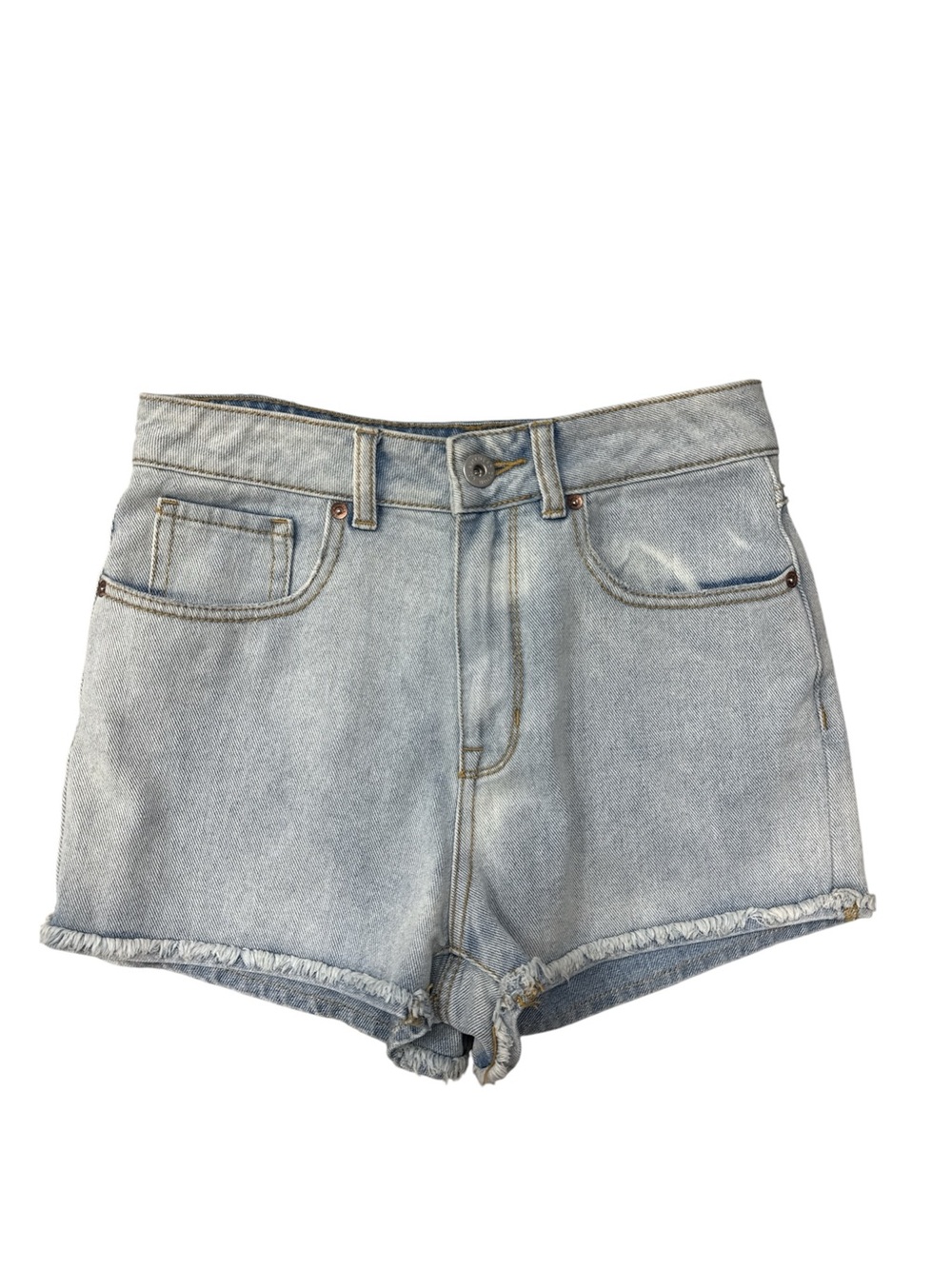Bullhead Light Blue Denim mom Jean Shorts with Frayed Hem